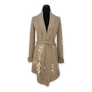 YA-YA | M | Lambswool Long Tie-Waist Ribbed Collar Lightweight Cardigan Sweater